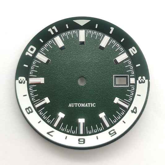 36.5mm White+Green Watch Dial For NH35 Movement Green Lume No Logo