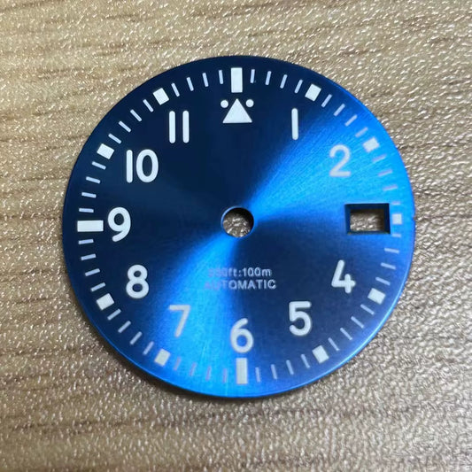 Blue 29mm Watch Dial For NH35 NH36 Movement Green Lume No Logo Automatic