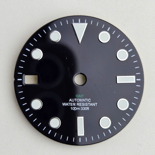 Black 28.5mm Blue Lume Watch Dial For NH34 Movement No Logo Blue GMT