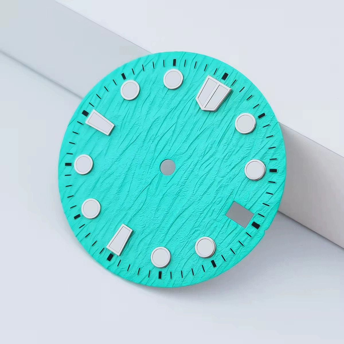 Light Blue Tree Grain 28.5mm No Logo Watch Dial For NH35 Movement Green Lume