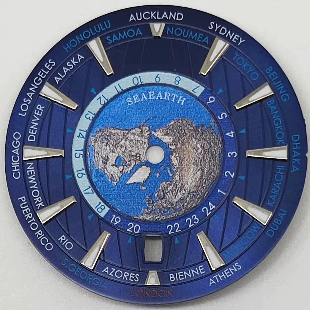 Dark Blue 34mm Nautical Theme Green Lume Watch Dial For NH35 NH36 Movement