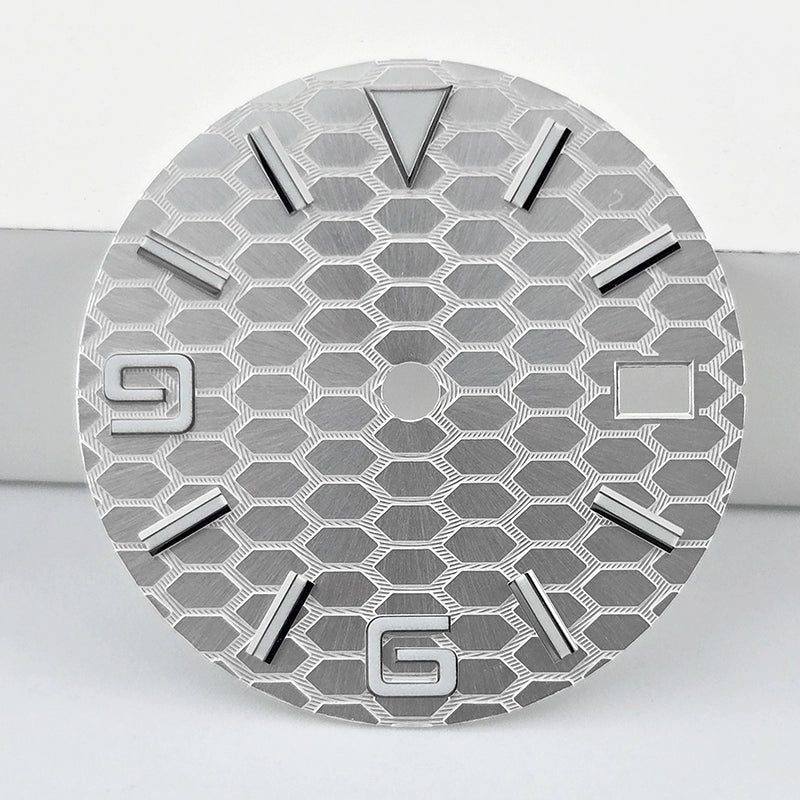 Silver 29mm No Logo Watch Dial For NH35 Movement Honeycomb Pattern
