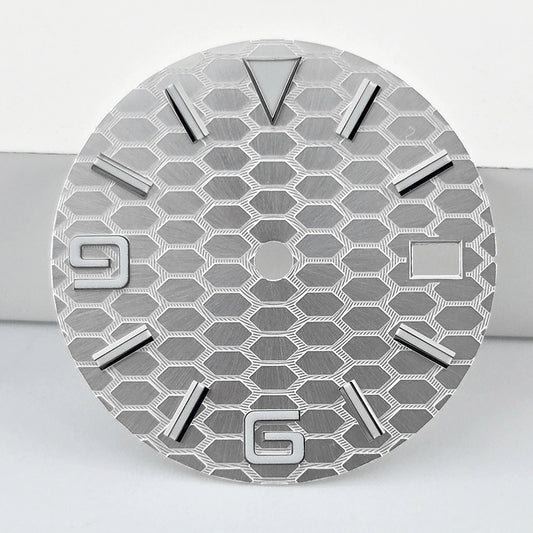 Silver 29mm No Logo Watch Dial For NH35 Movement Honeycomb Pattern