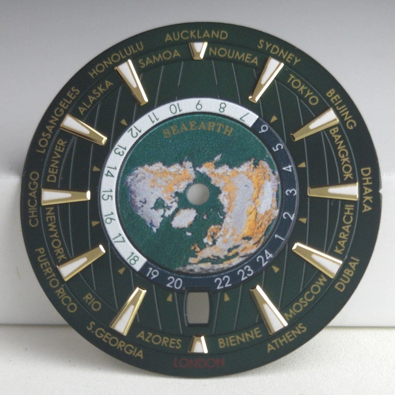 Green 33.5mm Watch Dial For NH35 NH36 Date At 6 Calendar Map Pattern