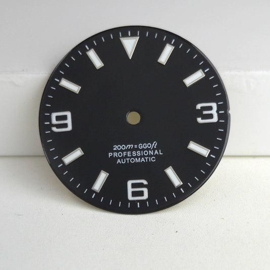 Black 29mm Silver Nail Watch Dial For Miyota 8215 8200 Blue Lume No Logo