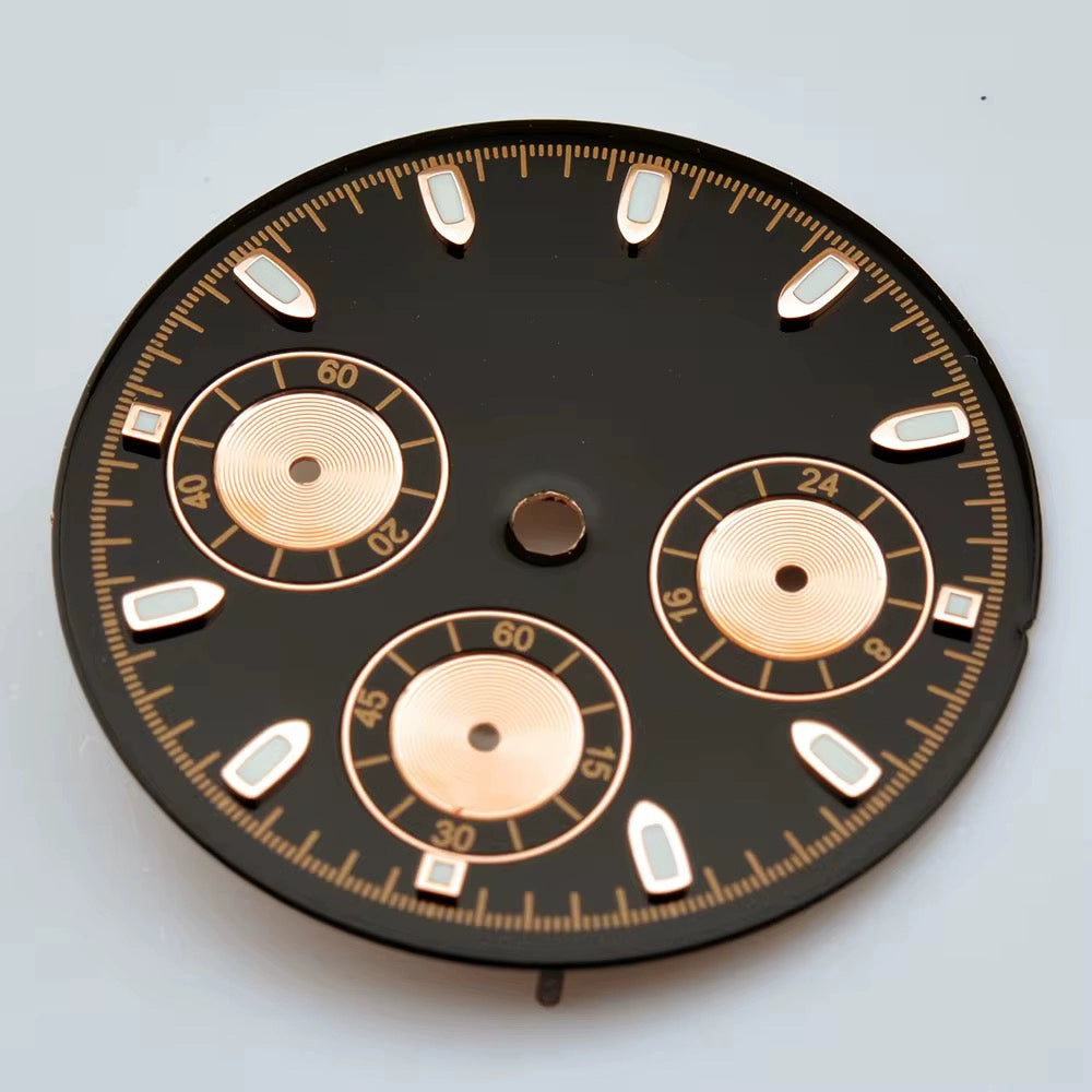 29.8mm Black No Logo Watch Dail Fit For VK63 Quartz Movement Rose Golden Nail