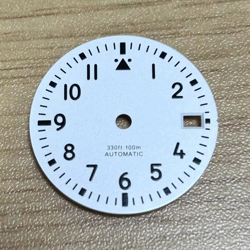 White 29mm Watch Dial For NH35 NH36 Movement Green Lume No Logo Automatic