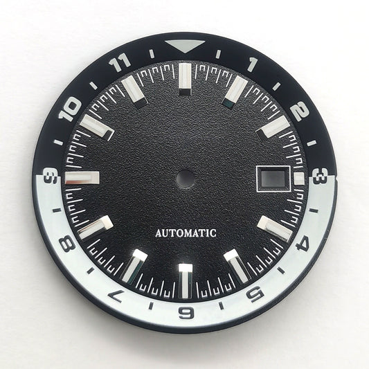 36.5mm White+Black Watch Dial For NH35 Movement Green Lume No Logo