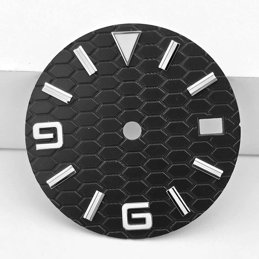 Black 29mm No Logo Watch Dial For NH35 Movement Honeycomb Pattern