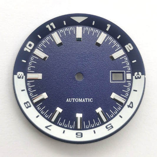 36.5mm White+Blue Watch Dial For NH35 Movement Green Lume No Logo