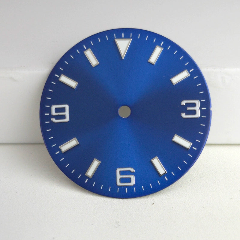 Solid Blue 29mm Silver Nail Watch Dial For Miyota 8215 8200 Blue Lume No Logo