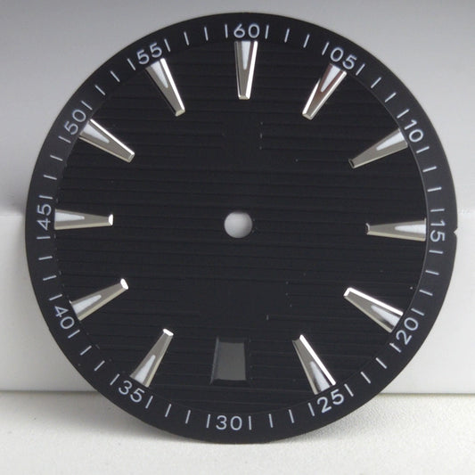 Black 33.5mm Watch Dial For NH35 Movement Green Lume No Logo Date At 6