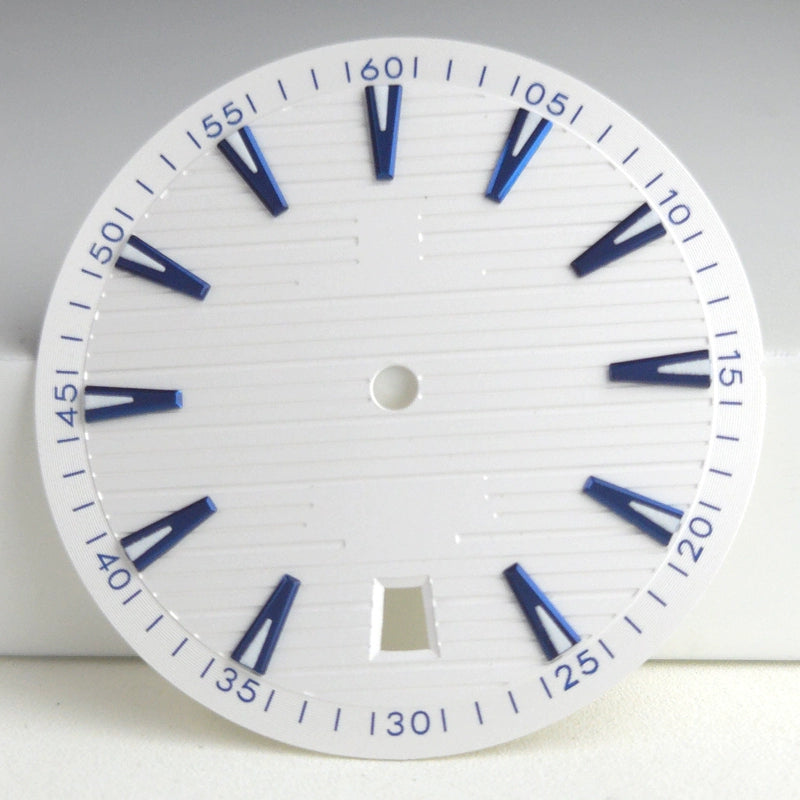 White 33.5mm Watch Dial For NH35 Movement Green Lume No Logo Date At 6