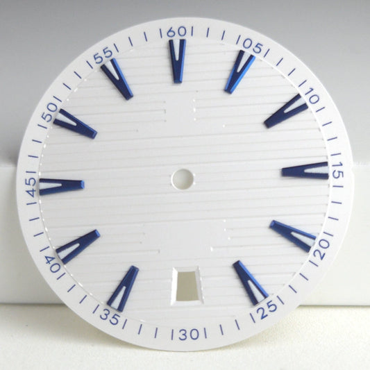 White 33.5mm Watch Dial For NH35 Movement Green Lume No Logo Date At 6