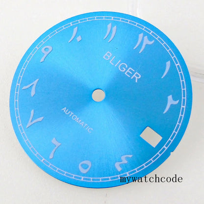 Bliger 29mm multicolor watch dial with green lume, compatible with NH35A NH36A automatic movements.
