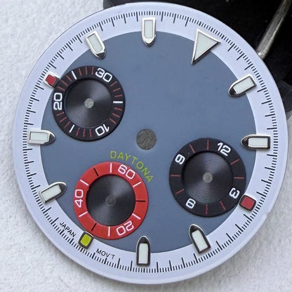 29.5mm VK63 S Logo Dial 3 eyes Green Luminous Fit VK63 Movement Dial Watch