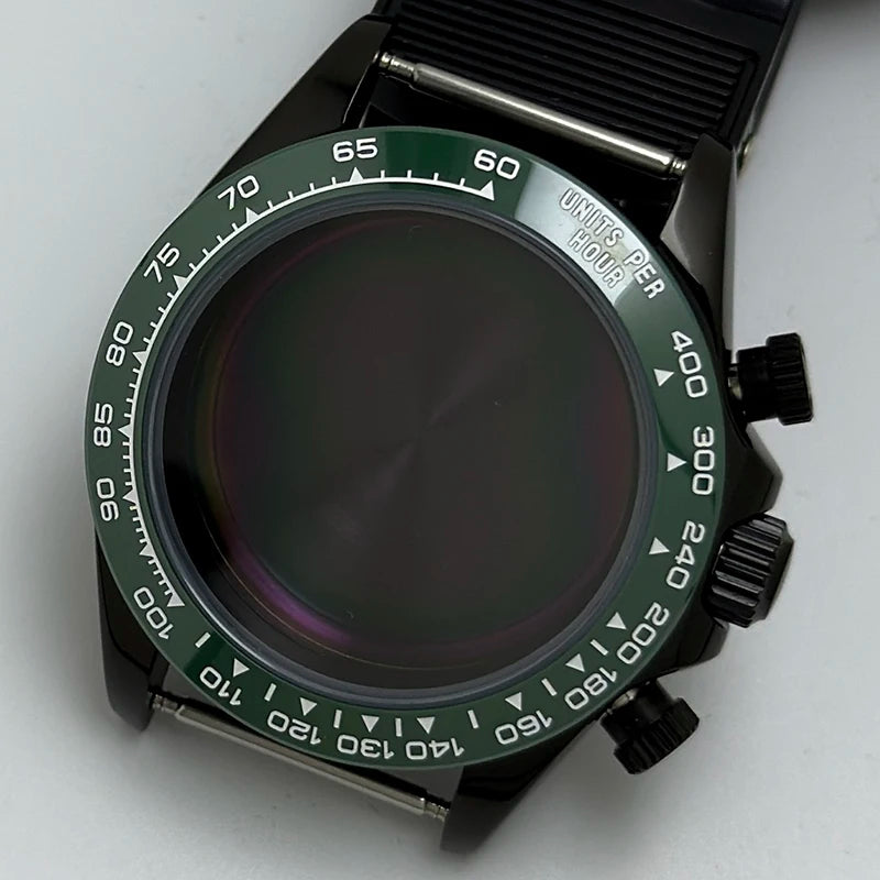 316L Steel 39mm Black Watch Case Sapphire Glass Ceramic/Steel Bezel Fit VK63