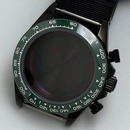 316L Steel 39mm Black Watch Case Sapphire Glass Ceramic/Steel Bezel Fit VK63