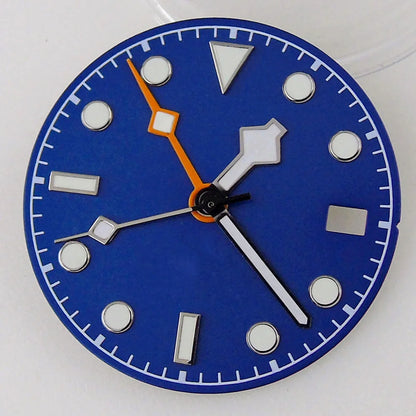 3/3.8 clock Nologo NH34 Watch Dial 29mm White Blue Black Plate Steel Part for NH34 GMT Watch Mod Snow Flake Hand Green Luminous