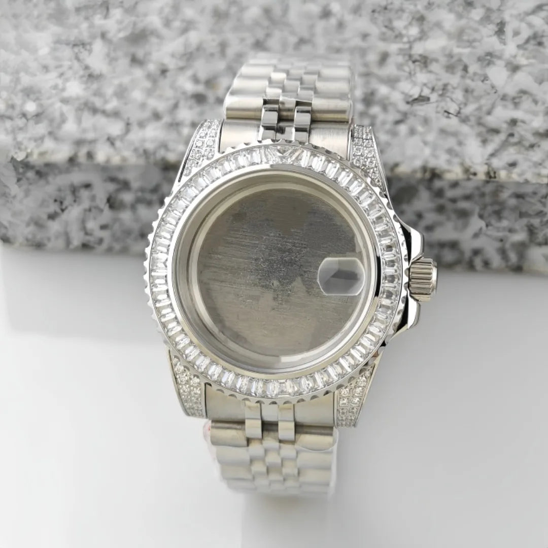40.5mm Watch Case Set SUB Diamond Ring with Sapphire Glass for H35/NH36/NH34/4R35/4R35