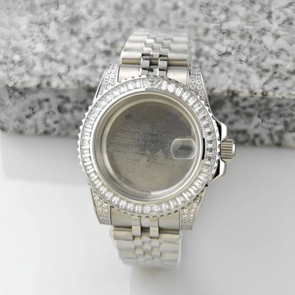 40.5mm Watch Case Set SUB Diamond Ring with Sapphire Glass for H35/NH36/NH34/4R35/4R35