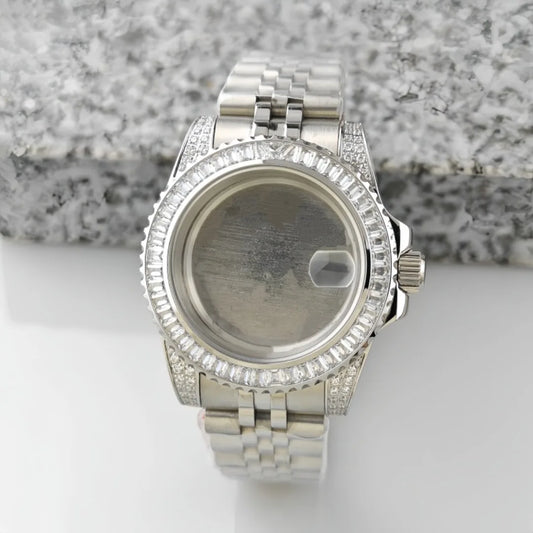 40.5mm Watch Case Set SUB Diamond Ring with Sapphire Glass for H35/NH36/NH34/4R35/4R35