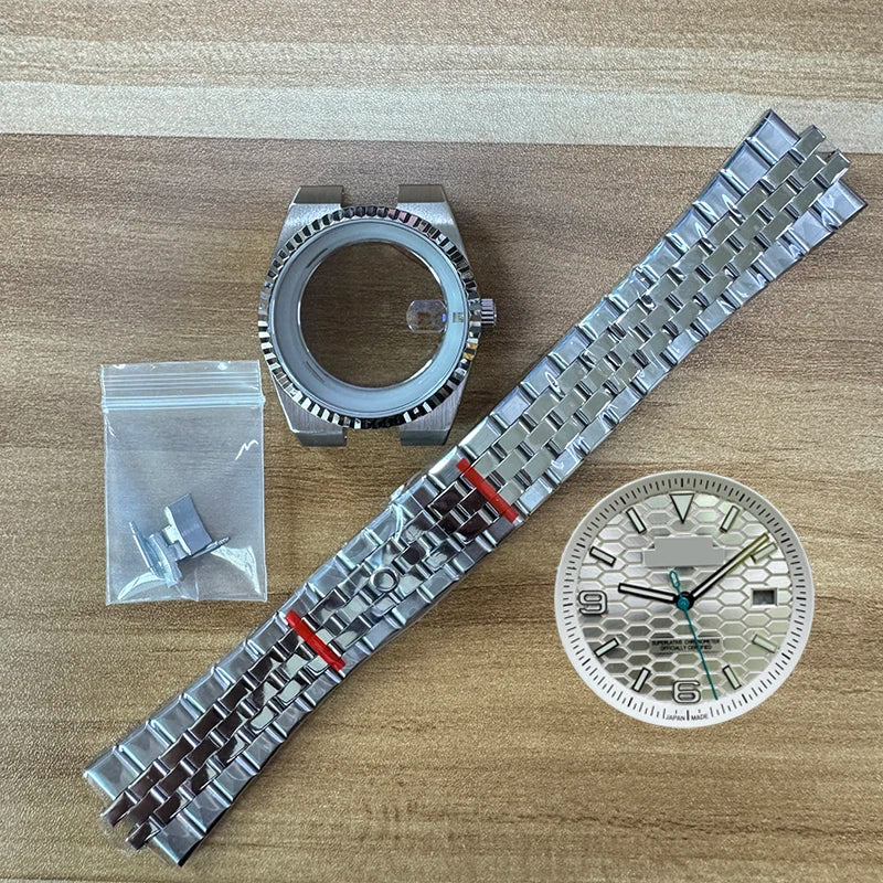 39.5mm Land-Dweller Watch Case Set Strap+Dial+Hands Lume Sapphire Glass Fit NH35