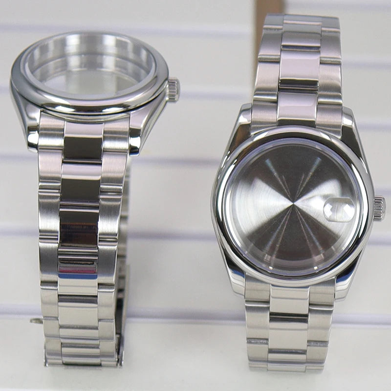 36/39mm Fluted Bezel Watch Case Sapphire Glass Fit NH35 NH36 NH38 Miyota 8215