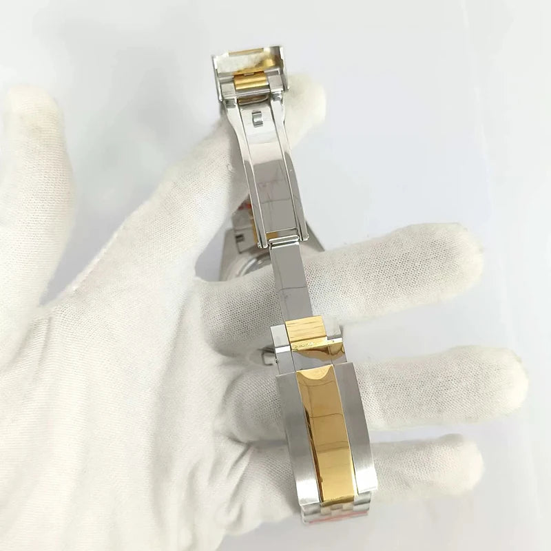 41mm Silver-Gold Classic Style Watch Case+Strap 28.5mm Dial Waterproof Fit 8285