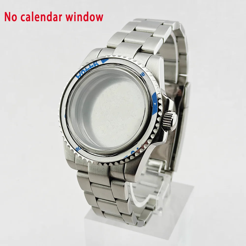40.5mm SUB Sapphire Crystal Steel Watch Case One-Way Selection Bezel For NH35/36