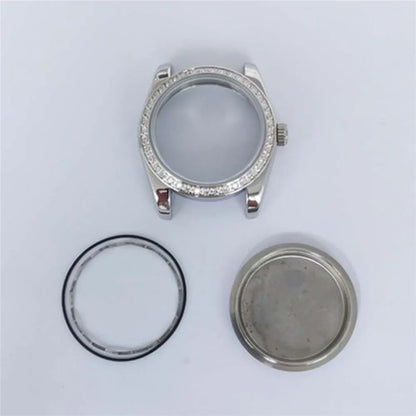 36mm Diamond Steel Watch Case for NH35 NH36 Sapphire Crystal Solid Bottom  Bezel