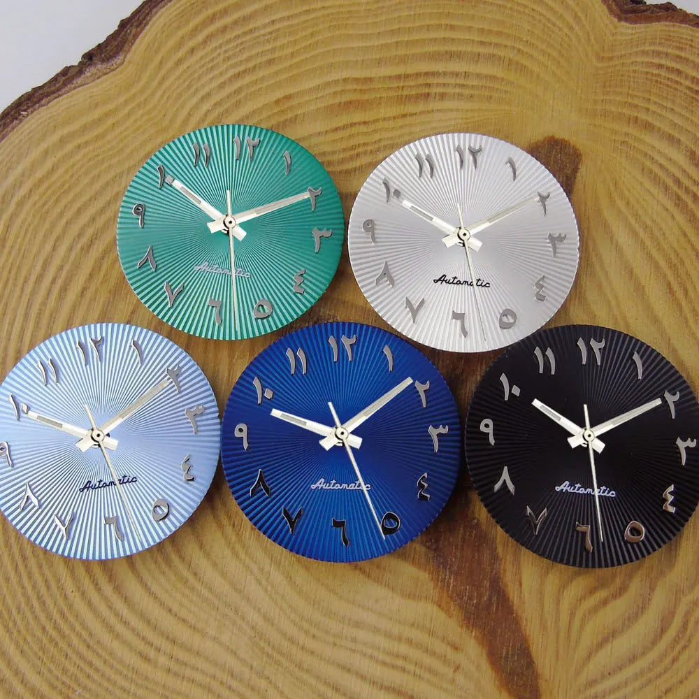 29mm ice blue Middle East numeral dial for 36-39mm fluted bezel watches, compatible with Miyota NH35/NH36 ETA PT.