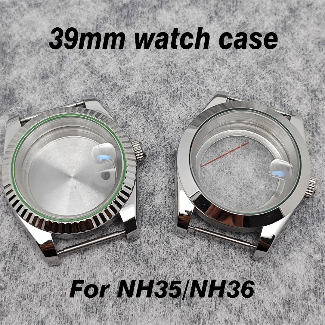 39mm Steel Watch Case Gear Ring Case with Sapphire Glass for NH35/ NH36/ 4R