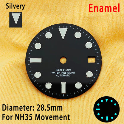 28.5mm Multicolor Watch Dials For NH35 NH36 Blue Luminous with Dial Calendar