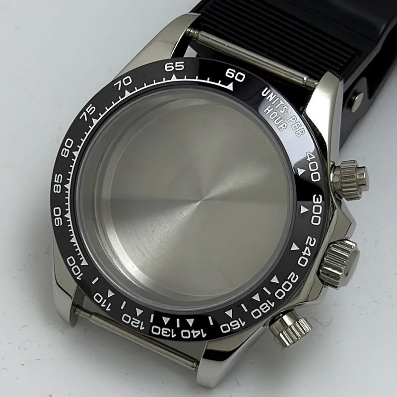 316L Steel 39mm Silver Watch Case Sapphire Glass Ceramic/Steel Bezel Fit VK63
