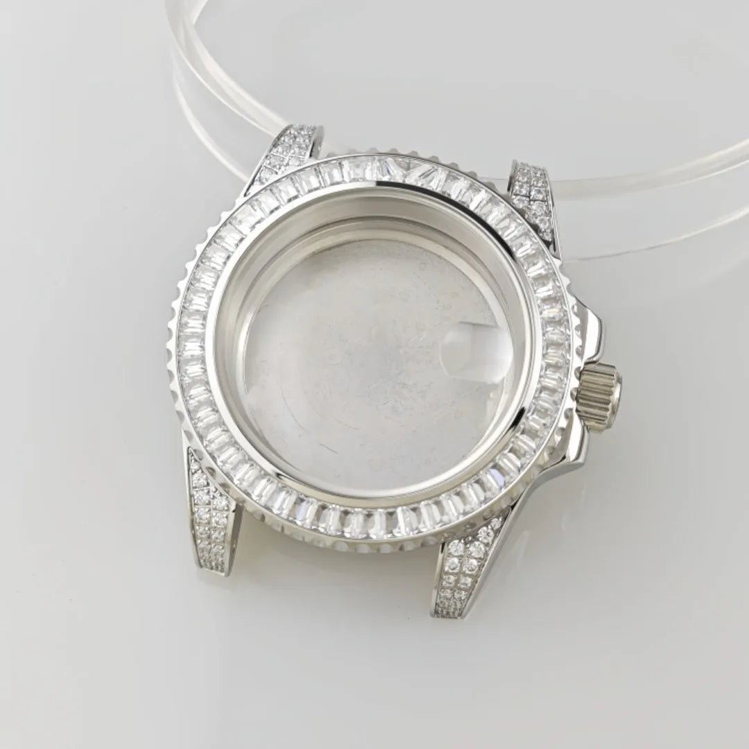 40.5mm Watch Case Set SUB Diamond Ring with Sapphire Glass for H35/NH36/NH34/4R35/4R35