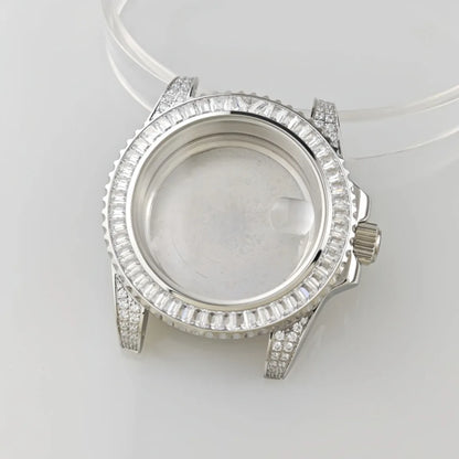 40.5mm Watch Case Set SUB Diamond Ring with Sapphire Glass for H35/NH36/NH34/4R35/4R35