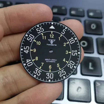 Sterile 33.6mm sunburst silver watch dial for 39mm pilot wristwatch with NH35A/NH36A movement.