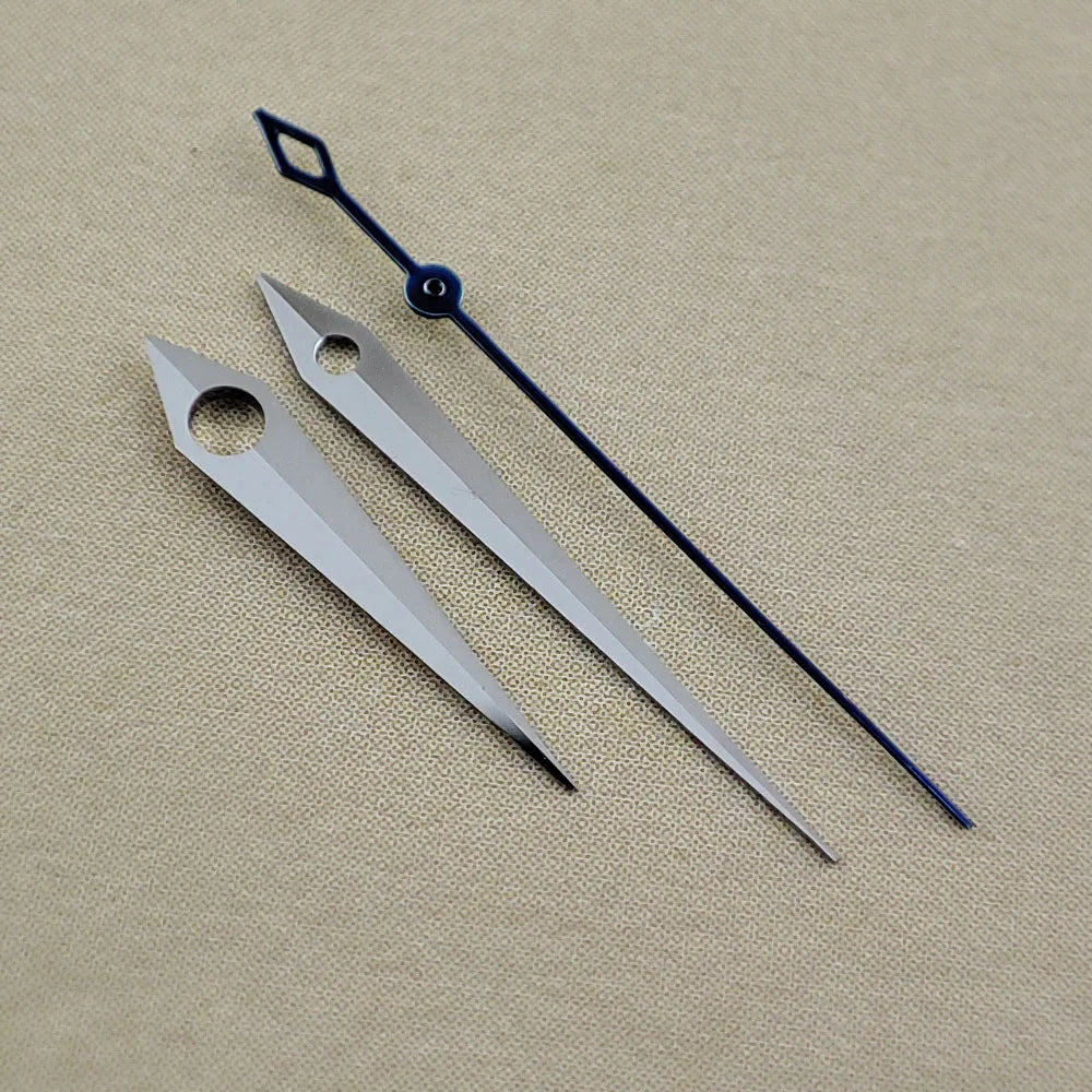 15mm Silver and Black Rhombus Tail watch hands for NH35/36 NH38 NH72 NH70 movements, no lume.