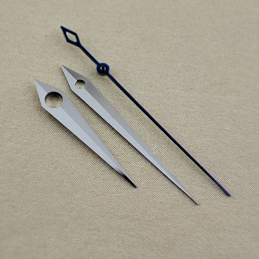 15mm Silver and Black Rhombus Tail watch hands for NH35/36 NH38 NH72 NH70 movements, no lume.