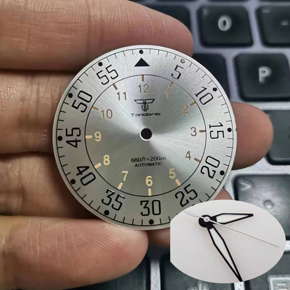 Sterile 33.6mm sunburst silver watch dial for 39mm pilot wristwatch with NH35A/NH36A movement.