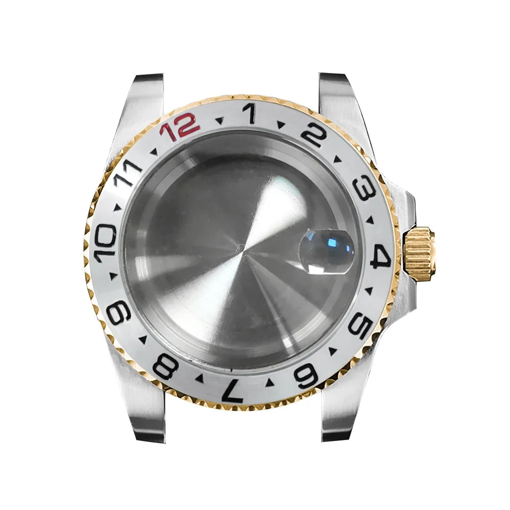 40mm Steel Gold Edge Watch Case Sapphire Date Magnifying Glass for NH35/NH36