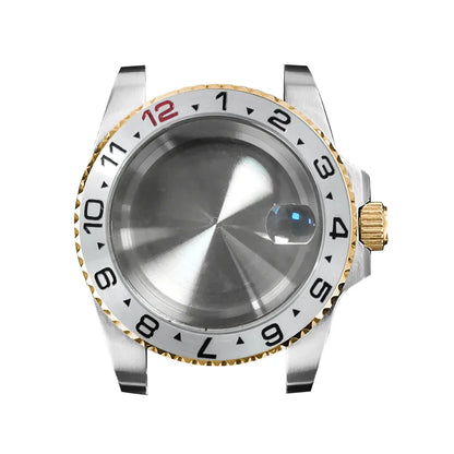 40mm Steel Gold Edge Watch Case Sapphire Date Magnifying Glass for NH35/NH36