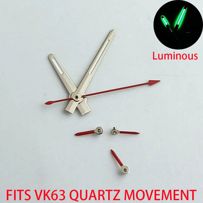 Green luminous watch hands for VK63 VK63A quartz movement, enhancing readability and style