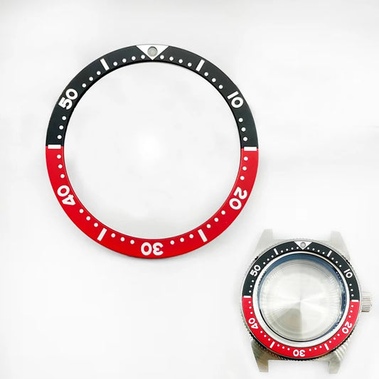 38mm red and black aluminum watch bezel insert with C3 lume, compatible with SKX007 and SKX009 models.
