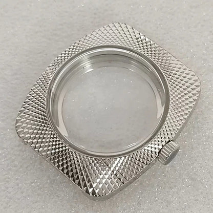 36.5mm Silver Geometric Design Bubble Mirror Watch Case+Strap Fit NH35/NH36/4R