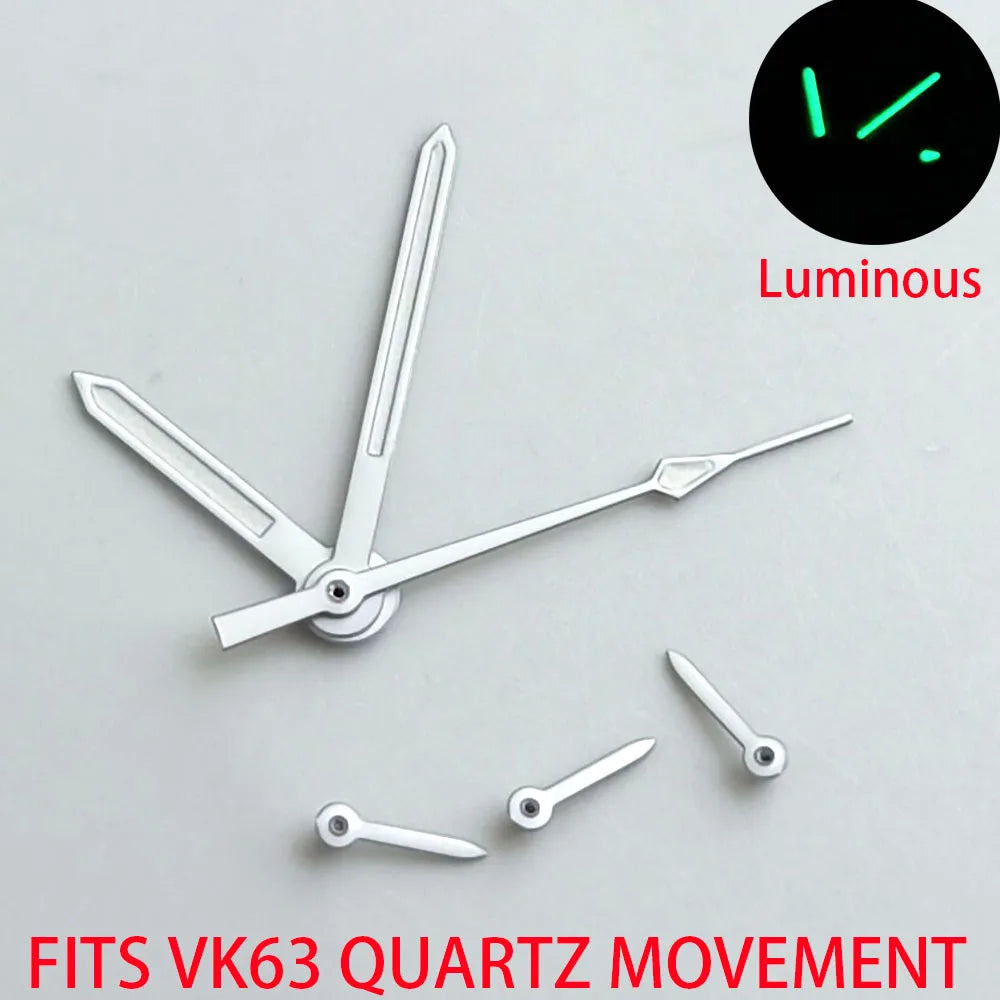 Green luminous watch hands for VK63 VK63A quartz movement, enhancing readability and style