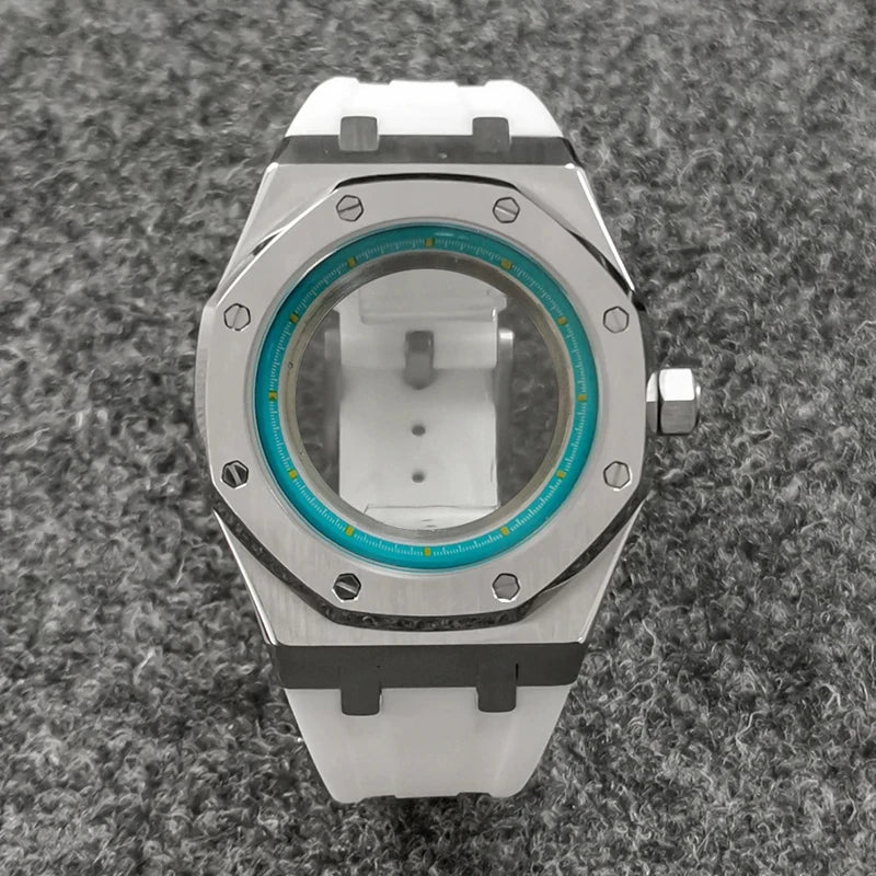 41mm 316L Steel Case+Strap+Ring Sapphire Glass Watch Case Fit NH35/NH36