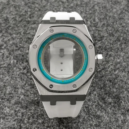 41mm 316L Steel Case+Strap+Ring Sapphire Glass Watch Case Fit NH35/NH36