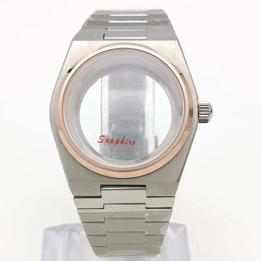 40MM Transparent Bottom Steel  Watch Case Sapphire Strap Set for NH35/36/38/70